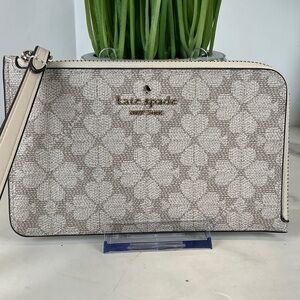 Kate Spade Lucy FlowerCream light Brown Wristlet Wallet Bag